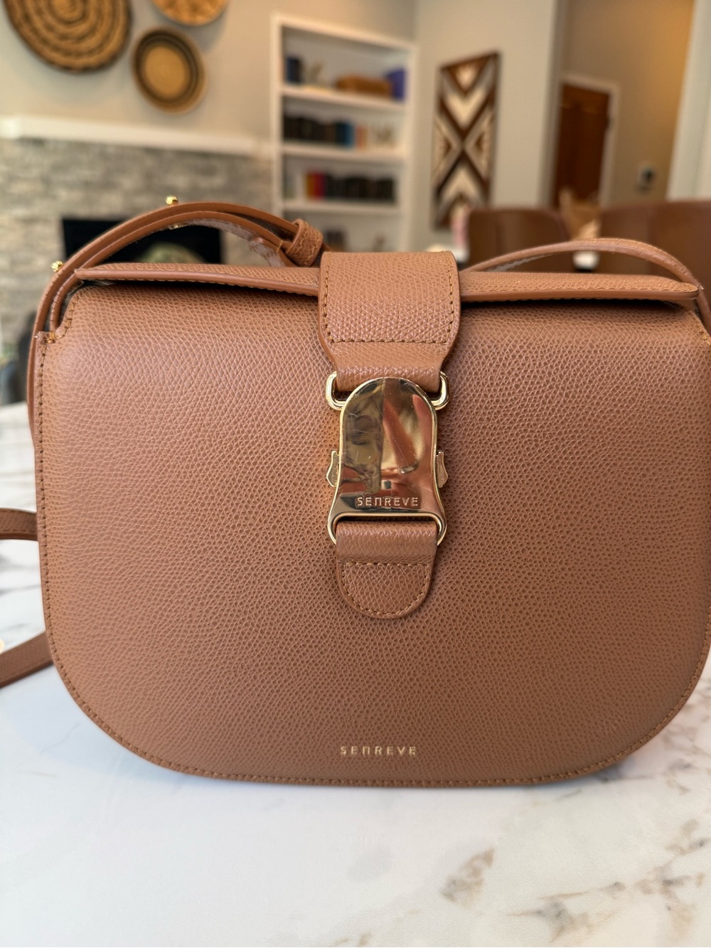Senreve Chestnut Leather Cadence crossbody Bag